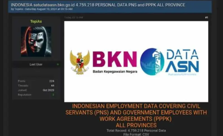 Kebocoran Data ASN BKN 4,7 Juta Data Dijual 160 Juta di Forum Hacker, Pemerintah Perlu Bertindak Tegas